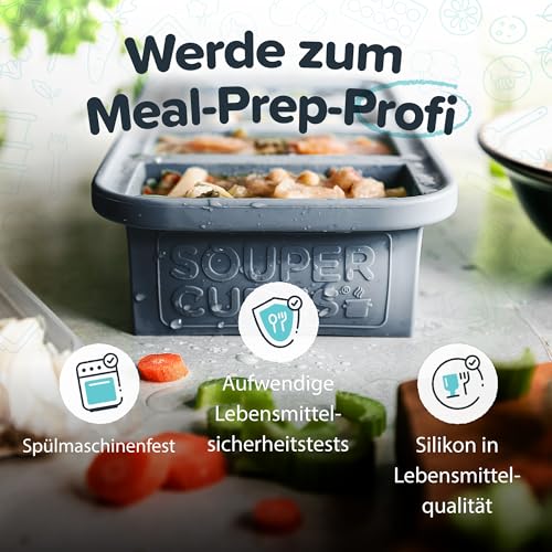 Souper Cubes 1 Cup Silicone Freezer Molds - Soup Cubes Perfect for Storing Broth, Rice, Leftovers and More - Silicone Freezer Trays with Lids for Meal Prep - Charcoal - 1-Pack - Image 3