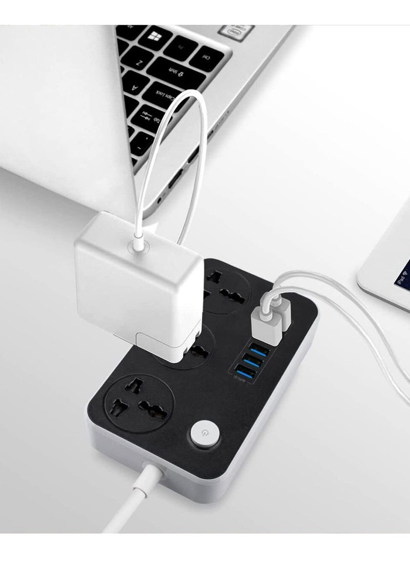 ELTRAZONE Power Strip with USB Ports，Universal Flat Plug，Power Socket with 6 Quick USB Port (5V 3.4A 17W) & 3 Outlets，6.5ft Heavy Duty Extension Cord，Overload Surge Protection，MAX 10A / 220V / 2500W  - Image 4