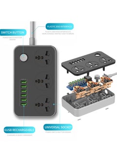 ELTRAZONE Power Strip with USB Ports，Universal Flat Plug，Power Socket with 6 Quick USB Port (5V 3.4A 17W) & 3 Outlets，6.5ft Heavy Duty Extension Cord，Overload Surge Protection，MAX 10A / 220V / 2500W  - Image 2