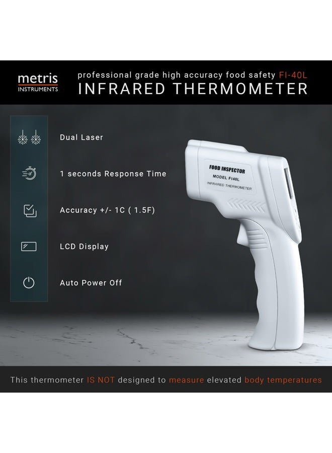 Metris Instruments مقياس حرارة ليزر بالأشعة تحت الحمراء FI40L لمفتش الطعام - مسدس حرارة رقمي لقراءة فورية للطهي، المطبخ، الشواء، الشواء، الخبز - Image 2