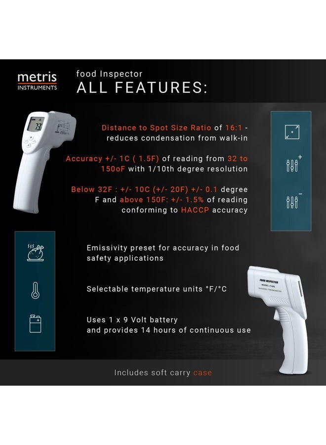 Metris Instruments مقياس حرارة ليزر بالأشعة تحت الحمراء FI40L لمفتش الطعام - مسدس حرارة رقمي لقراءة فورية للطهي، المطبخ، الشواء، الشواء، الخبز - Image 5