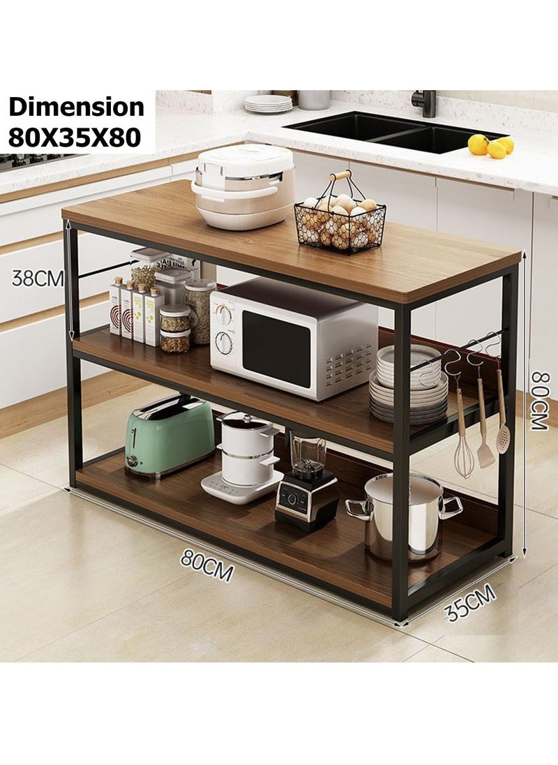 Blueland Kitchen Rack, Storage Shelf, Multi-Purpose Baker’s Island Stand, Floor Cooking Table, Microwave Oven Workbench, Fruit Vegetable Cart Home Utility Organizer wit Metal Frame & Wooden Shelves  - Image 2