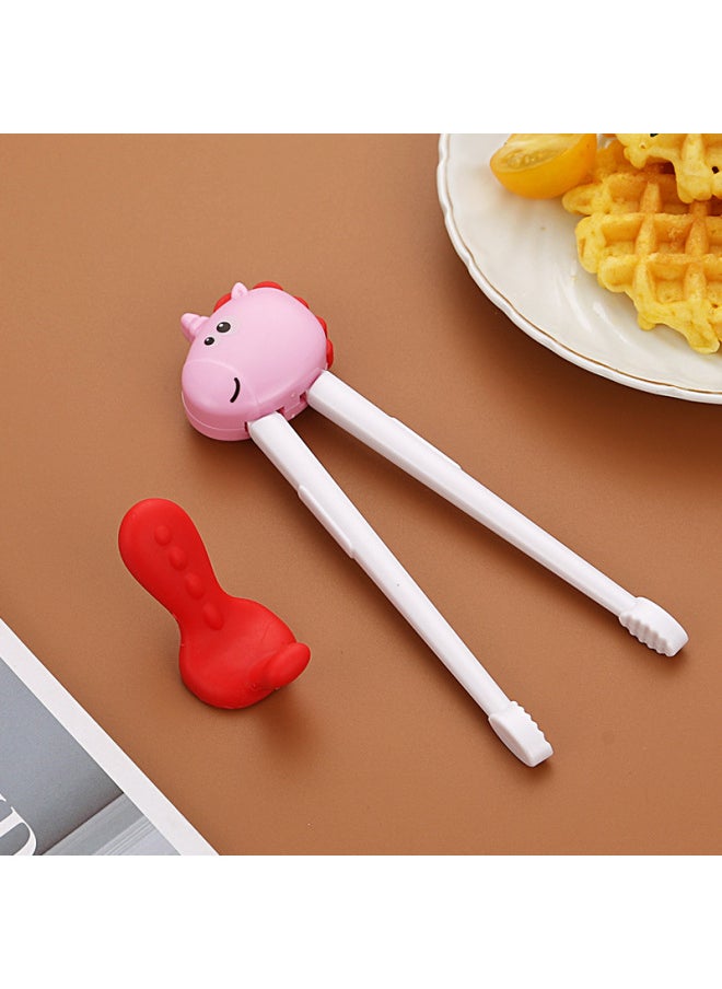 Generic - Children's 304 Stainless Steel Portable Tableware Cartoon Spoon Fork Learning And Training Chopsticks Dinosaur Baby Fork Spoon Set-Specifications:Tableware-Color:Learning Chopsticks-pink Unicorn - Image 1