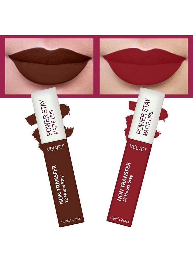 Forfor Power Stay Long Last Matte Lipstick Combo Of 2 Waterproof (12 Hrs Stay) (Cocoa Brown Peppy Red Pack Of 2) - Image 2