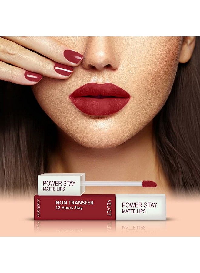 Forfor Power Stay Long Last Matte Lipstick Combo Of 2 Waterproof (12 Hrs Stay) (Cocoa Brown Peppy Red Pack Of 2) - Image 5