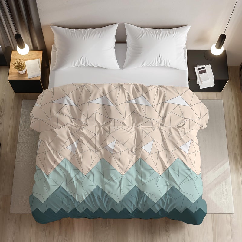 LOOMLYFE 200TC Premium Glace Cotton Duvet Cover/Comforter Cover/Rajai Cover/Blanket Cover/Quilt Cover for Double Bed with Zipper 90"x100" inches - BeigeGreenTriagnle - Image 4