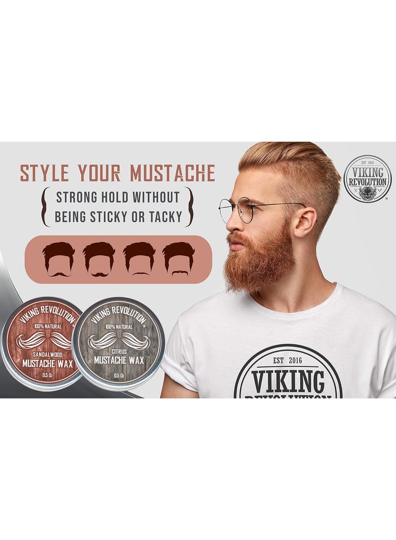 Viking Revolution Mustache Wax 2 Pack - Beard & Moustache Wax for Men - Strong Hold Helps Train Tame & Style (Citrus & Sandalwood, 2 pack) - Image 4