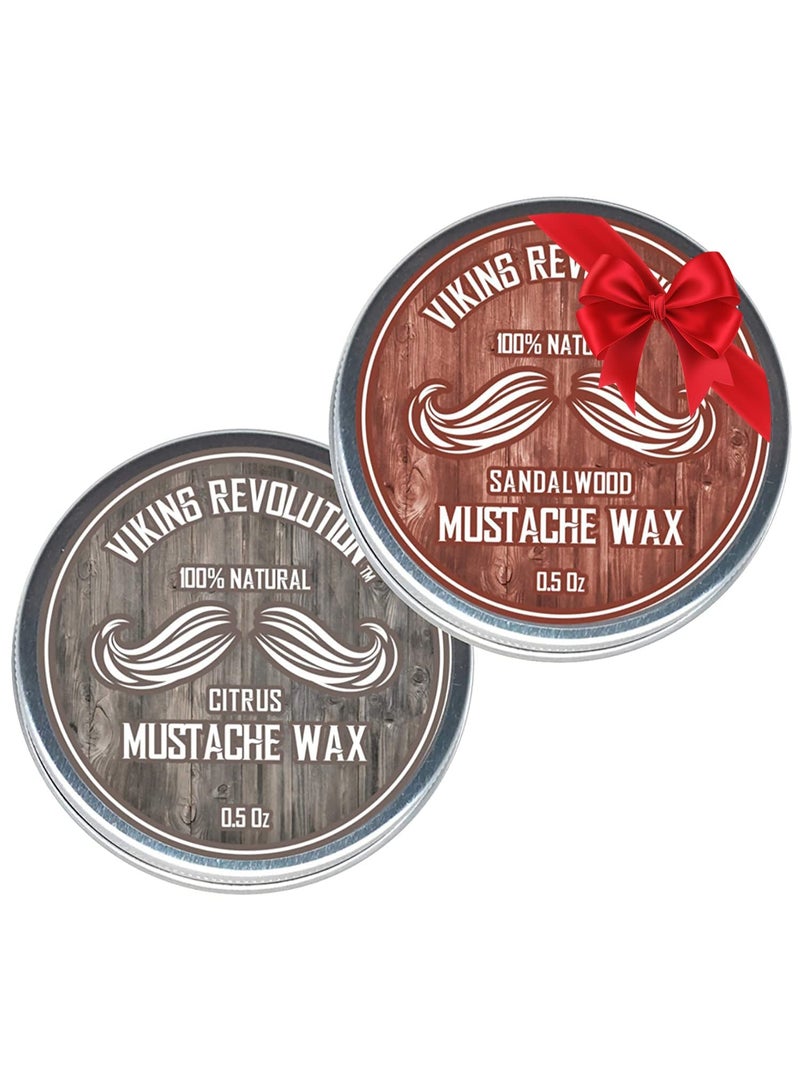 Viking Revolution Mustache Wax 2 Pack - Beard & Moustache Wax for Men - Strong Hold Helps Train Tame & Style (Citrus & Sandalwood, 2 pack) - Image 1