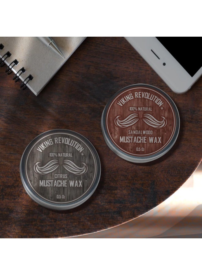 Viking Revolution Mustache Wax 2 Pack - Beard & Moustache Wax for Men - Strong Hold Helps Train Tame & Style (Citrus & Sandalwood, 2 pack) - Image 3