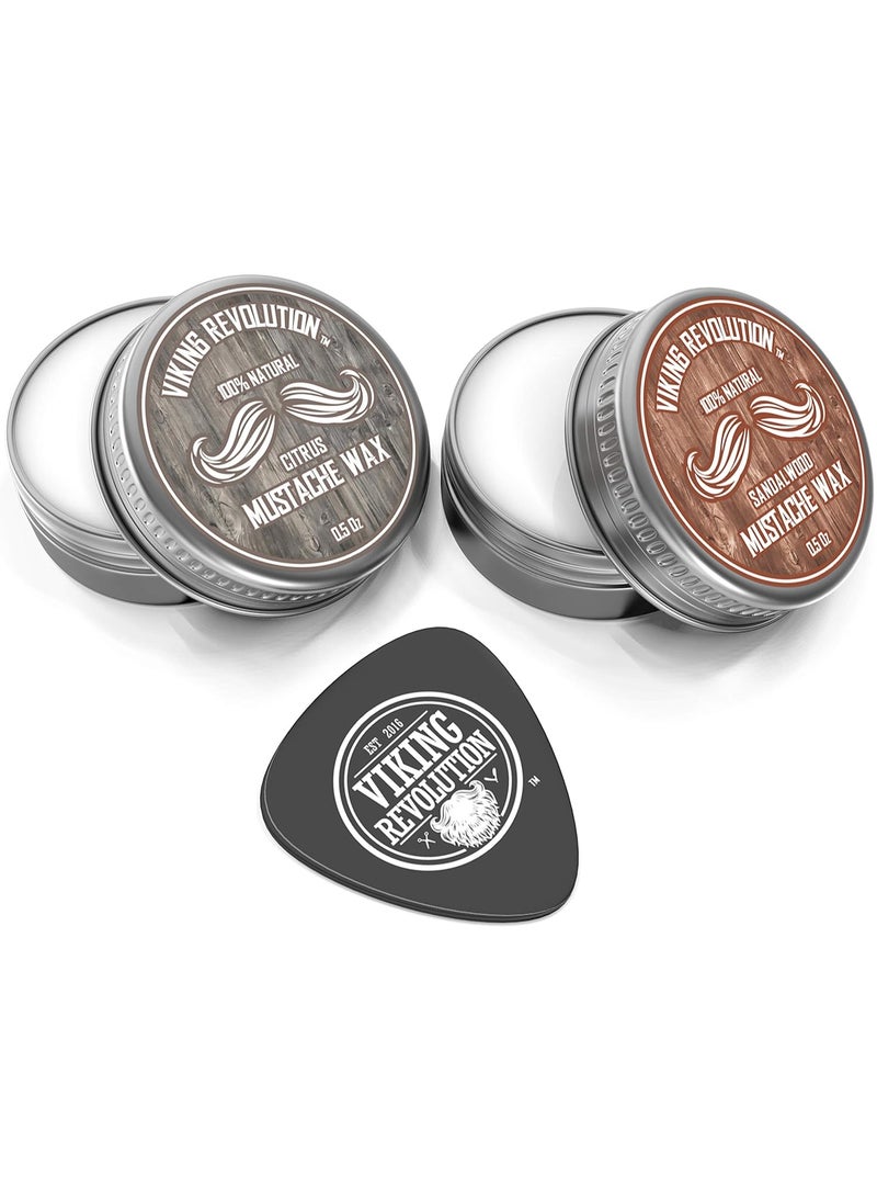Viking Revolution Mustache Wax 2 Pack - Beard & Moustache Wax for Men - Strong Hold Helps Train Tame & Style (Citrus & Sandalwood, 2 pack) - Image 2