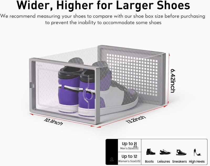Kuject X-Large Shoe Storage Boxes Organizers Clear Plastic Stackable 12 Pack, Shoe Rack & Holder Substitute, Sneaker Containers, Toy Storage Organizer Bins for Entryway, Closet, Under Bed, Grey - Image 2
