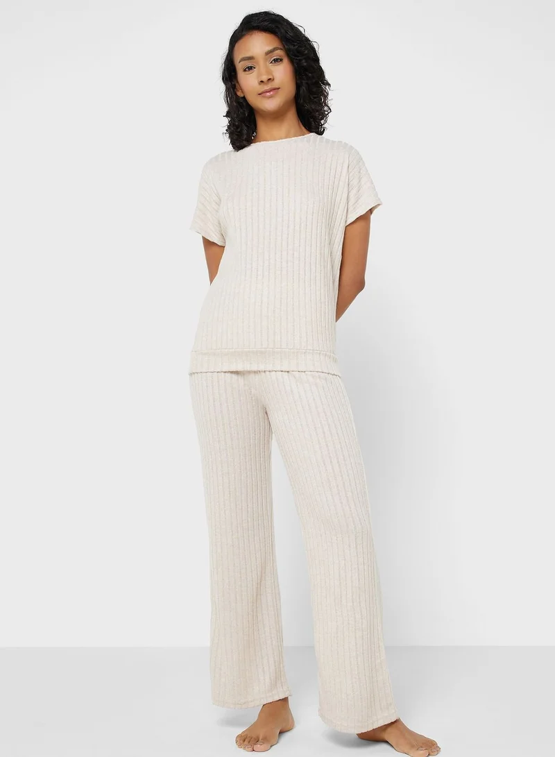 Ginger Ribbed Pyjama Pant Set