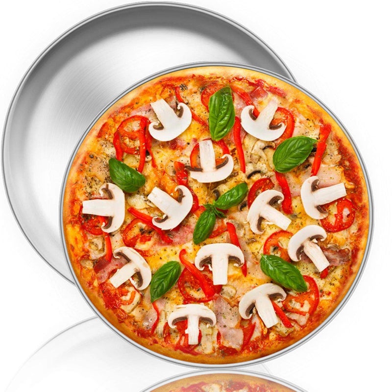 TeamFar Pizza Pan 12 inch Pizza Pan Set Stainless Steel Round Pizza Oven Pans Tray for Baking Serving Healthy  Heavy Duty Dishwasher Safe  Easy Clean  Set of 2