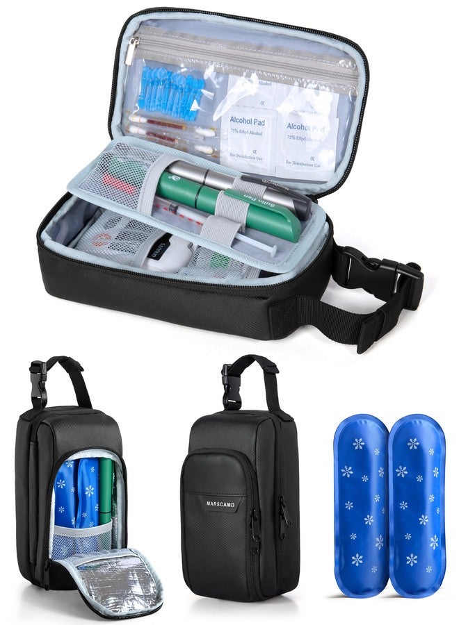 Marscamd Diabetes Travel Case with 2 Ice Packs, Insulin Cooler Travel Case with Multiple Pockets and Buckle Handle, Black - Image 1