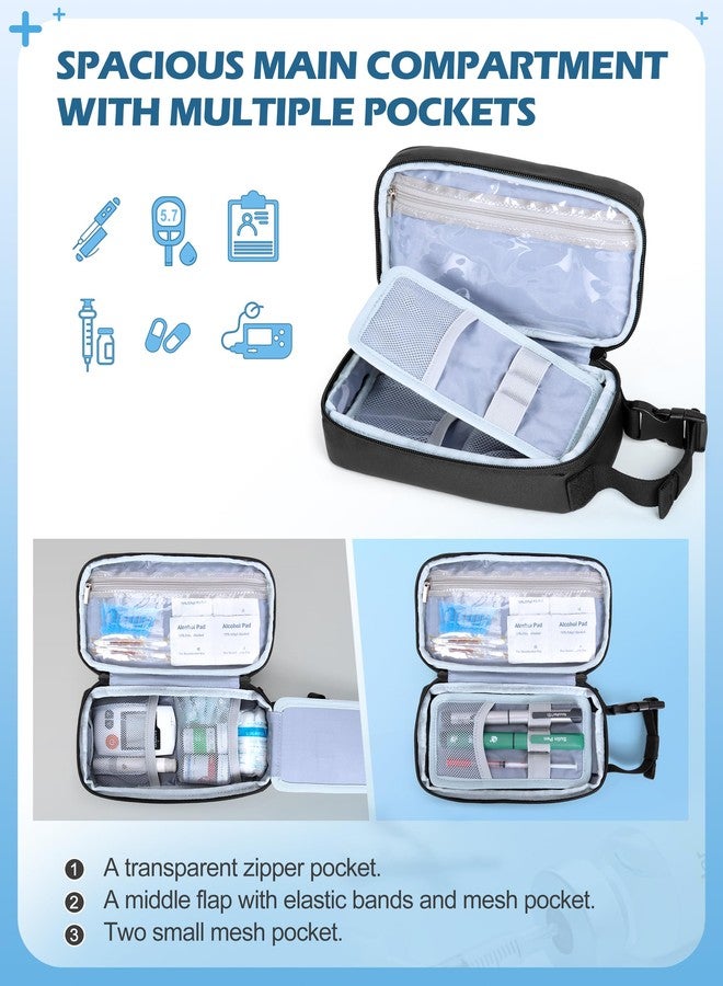 Marscamd Diabetes Travel Case with 2 Ice Packs, Insulin Cooler Travel Case with Multiple Pockets and Buckle Handle, Black - Image 2