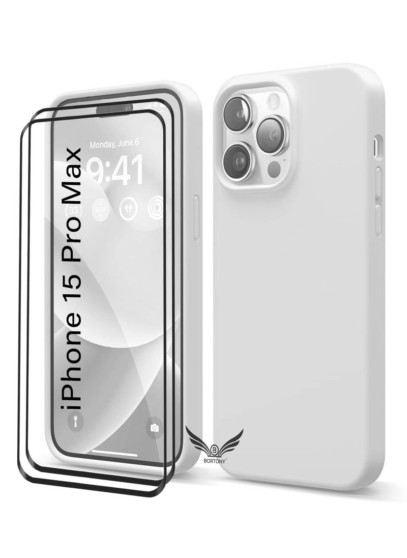 BORTONY - iPhone 15 Pro Max Case with 2PCS Tempered Glass Screen Protector [3 in 1] iPhone 15 Pro Max Silicone Cover Shockproof Protective Slim Case for Apple iPhone 15 Pro Max 6.7 Inch - Image 1