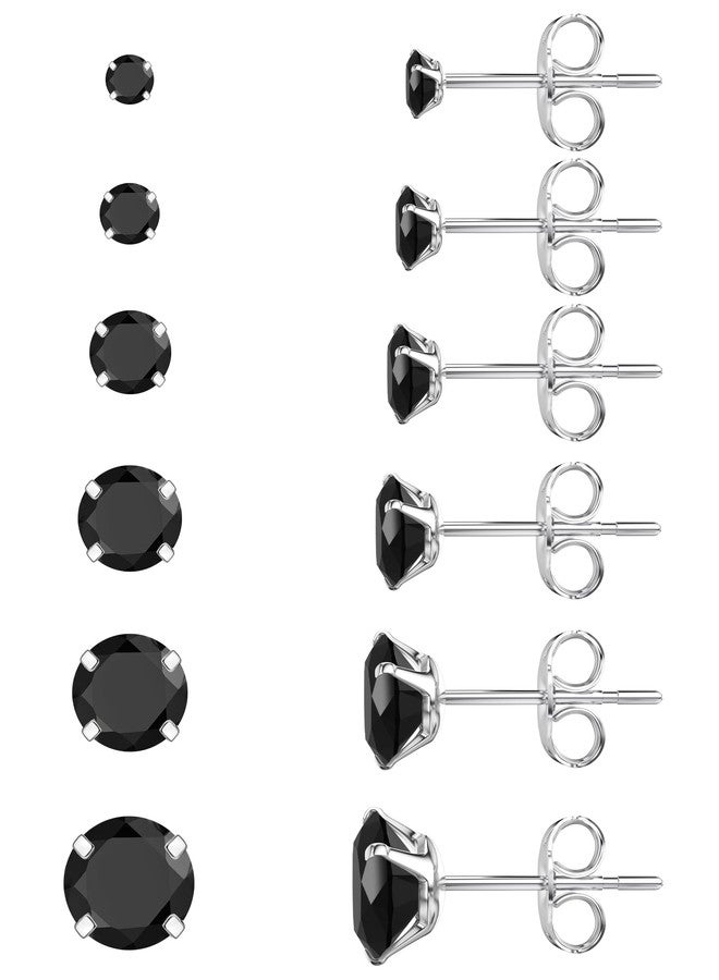 WSSXC 6 Pairs Stud Earrings Set Hypoallergenic Cubic Zirconia 316L Earrings Stainless Steel Earrings for Women (Black) - Image 1