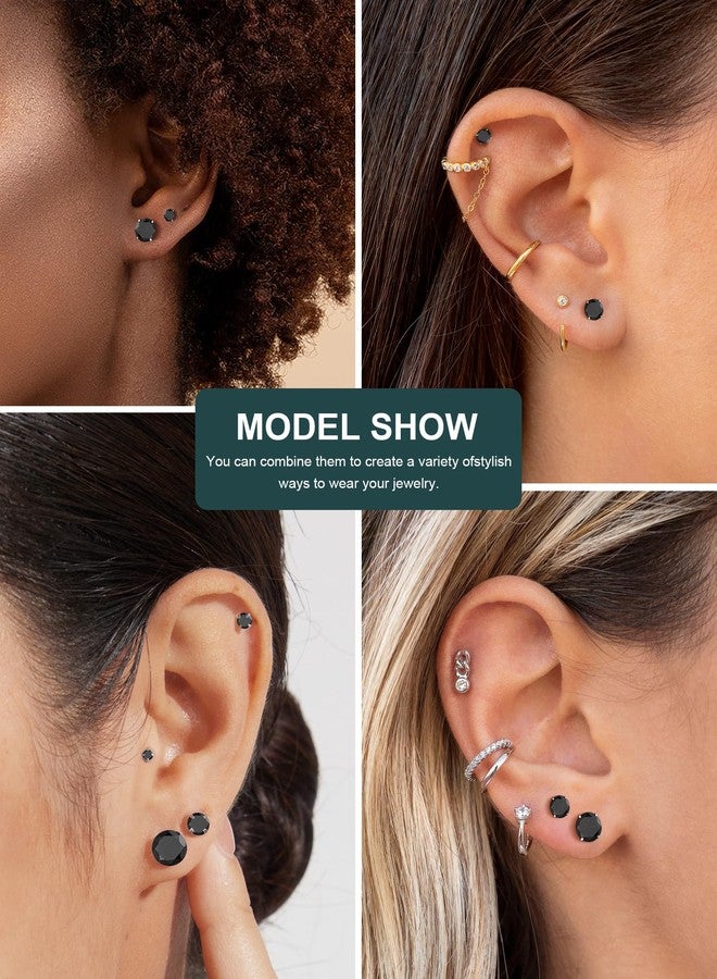 WSSXC 6 Pairs Stud Earrings Set Hypoallergenic Cubic Zirconia 316L Earrings Stainless Steel Earrings for Women (Black) - Image 2