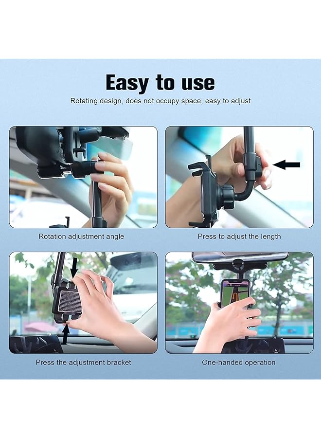 شواي حامل هاتف للسيارة قابل للدوران والسحب بزاوية 360 درجة، حامل هاتف عالمي للمرآة الخلفية للسيارة، أسود، Carhold02 B، حامل هاتف للسيارة قابل للدوران والسحب - Image 4