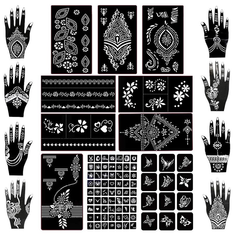 Koogel Koogel 18 Sheets Henna Tattoo Stencil Kit, 97 PCS Temporary Glitter Airbrush Flower Tattoo Stencils for Women and Girls Arabian Realistic Tattoo Stickers for Face Paint Body Art
