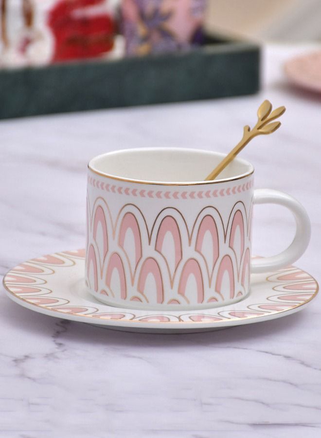 Ceramic Coffee Tea Cup Set Gold Ring Arabic Cups With Saucer Gold Spoon  - Image 1