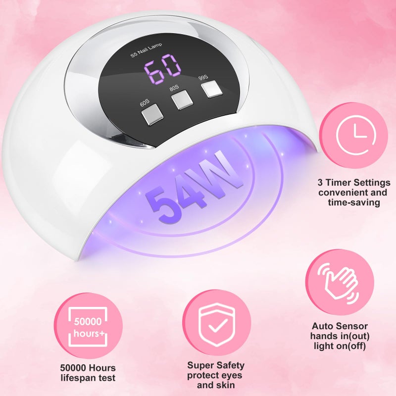 Wisdompark مصباح أظافر UV LED من Wisdompark، 54 واط ضوء UV لأظافر الجل مع مستشعر تلقائي/3 إعدادات مؤقتة مجفف أظافر احترافي لمصباح تجفيف طلاء الجل أدوات فن الأظافر - Image 2