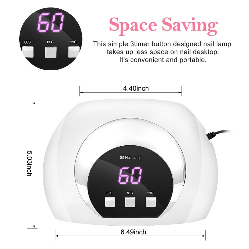 Wisdompark مصباح أظافر UV LED من Wisdompark، 54 واط ضوء UV لأظافر الجل مع مستشعر تلقائي/3 إعدادات مؤقتة مجفف أظافر احترافي لمصباح تجفيف طلاء الجل أدوات فن الأظافر - Image 5