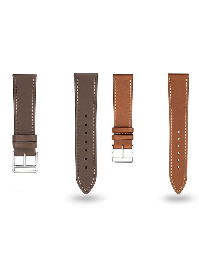 O Ozone (Pack of 2) Leather Bands For Samsung Galaxy Watch 7 6 5 4 FE 40mm 44mm 45mm/Watch 6 4 Classic 43mm 47mm 42mm 46mm, 20mm Genuine Leather Replacement Wristband Strap Men Women-Brown/Dark Brown - Image 1