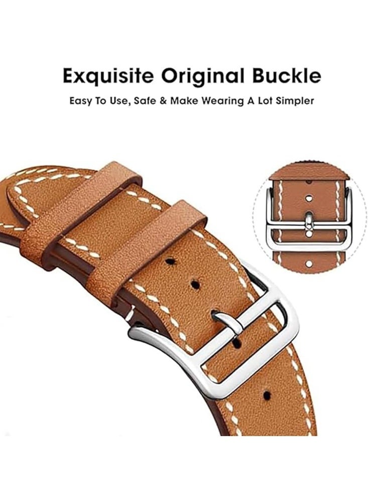 O Ozone (Pack of 2) Leather Bands For Samsung Galaxy Watch 7 6 5 4 FE 40mm 44mm 45mm/Watch 6 4 Classic 43mm 47mm 42mm 46mm, 20mm Genuine Leather Replacement Wristband Strap Men Women-Brown/Dark Brown - Image 4