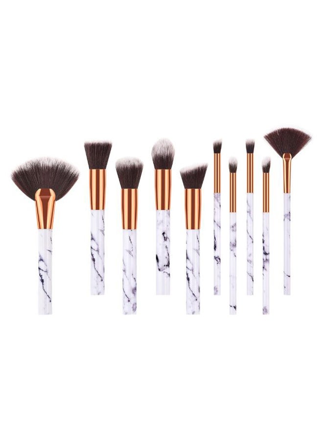 10-Piece Makeup Brush Set White/Gold/Black - Image 1