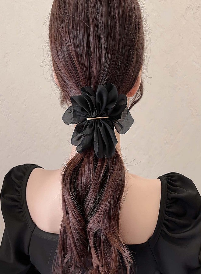 CoolShef مجموعة مشابك شعر CoolShef مكونة من 4 قطع للنساء | مجموعة دبابيس شعر كبيرة من الشيفون الفرنسي | مشابك زهور حريرية أنيقة للشعر | إكسسوارات أنيقة لجميع أنواع الشعر - Image 4