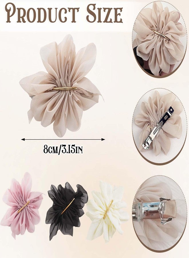 CoolShef مجموعة مشابك شعر CoolShef مكونة من 4 قطع للنساء | مجموعة دبابيس شعر كبيرة من الشيفون الفرنسي | مشابك زهور حريرية أنيقة للشعر | إكسسوارات أنيقة لجميع أنواع الشعر - Image 2