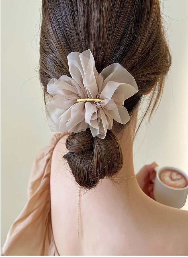 CoolShef مجموعة مشابك شعر CoolShef مكونة من 4 قطع للنساء | مجموعة دبابيس شعر كبيرة من الشيفون الفرنسي | مشابك زهور حريرية أنيقة للشعر | إكسسوارات أنيقة لجميع أنواع الشعر - Image 5