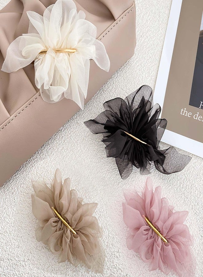 CoolShef مجموعة مشابك شعر CoolShef مكونة من 4 قطع للنساء | مجموعة دبابيس شعر كبيرة من الشيفون الفرنسي | مشابك زهور حريرية أنيقة للشعر | إكسسوارات أنيقة لجميع أنواع الشعر - Image 3