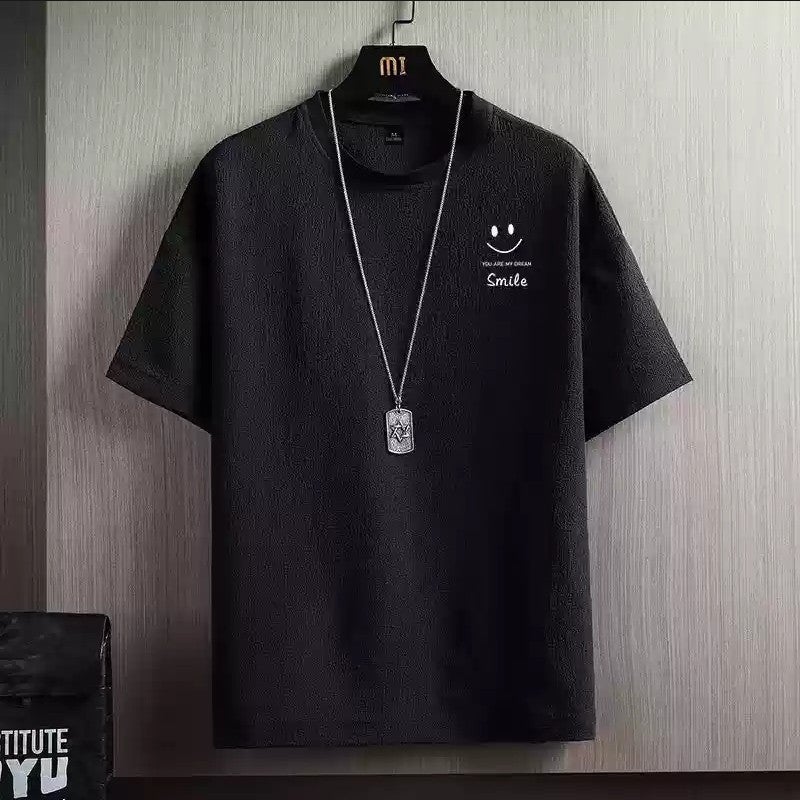 Round-neck short-sleeved T-shirt for men, thin summer national trend, high-end printed casual T-shirt, youth quick-drying ice silk top - Image 3
