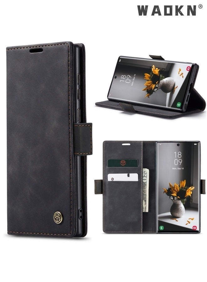 CaseMe For Samsung Galaxy S25 Ultra Case, Luxury Leather Wallet Cover, Leather Wallet Case Classic Design with Card Slot and Magnetic Flip Flip Folding Case Black - Image 1