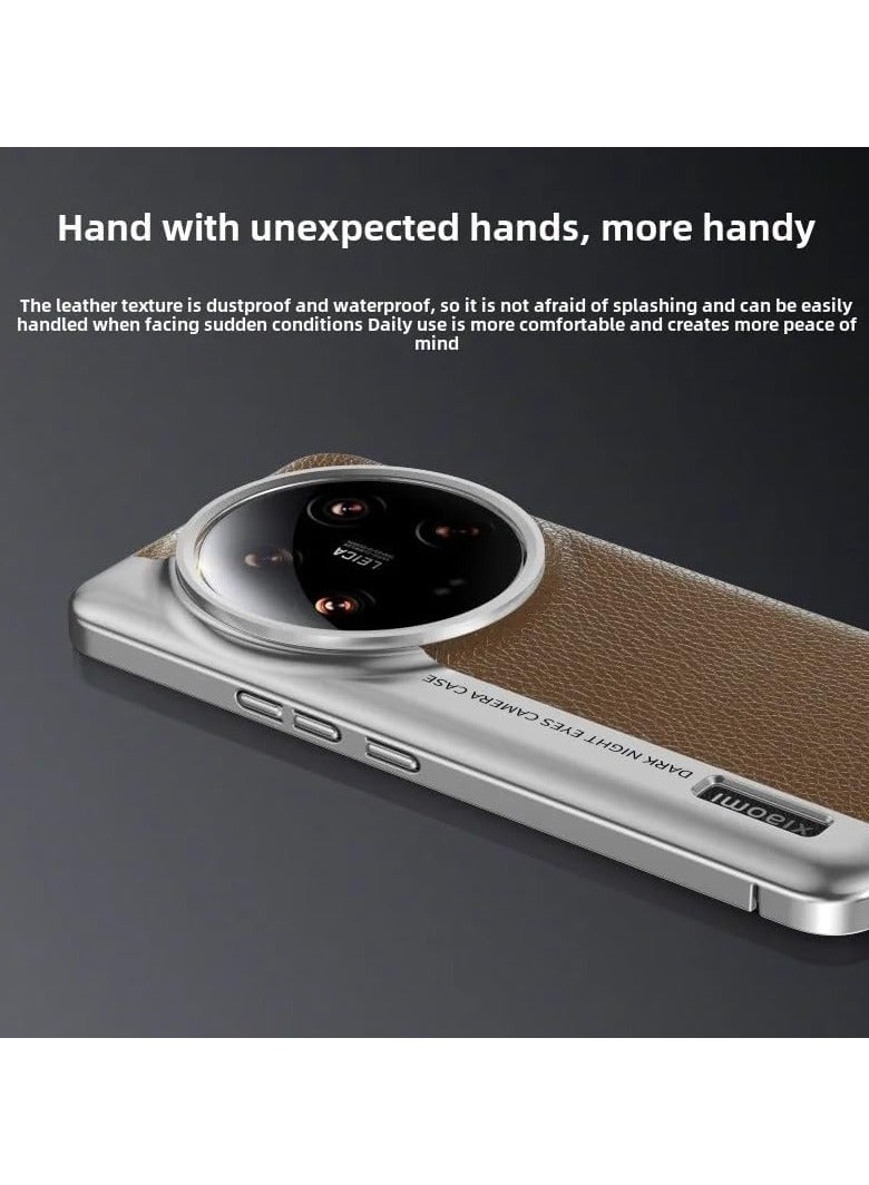 عام حافظة فاخرة متوافقة مع Xiaomi 15 Ultra - غطاء جلدي بإطار معدني مطلٍ، رفيع وخفيف الوزن مع حماية ضد الصدمات - Image 3