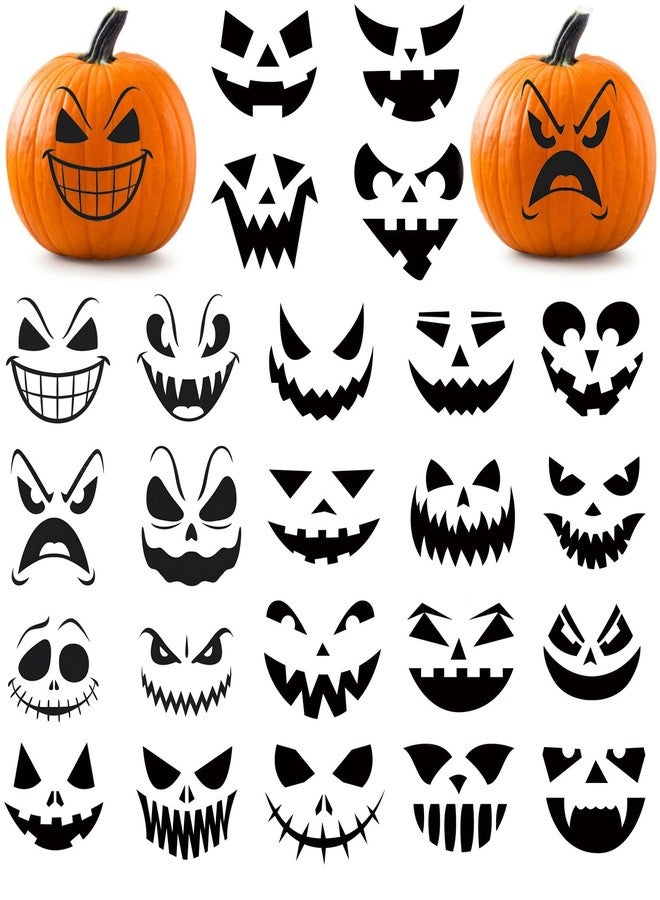Finduat 24 Pcs Pumpkin Stickers Halloween Pumpkin Faces Decorating Vinyl Decals DIY Craft Vinyl Art Stickers, Jack-O-Lantern Sticker, Pumpkin Faces Wall Decals Halloween Glass Window Sticker - Image 1