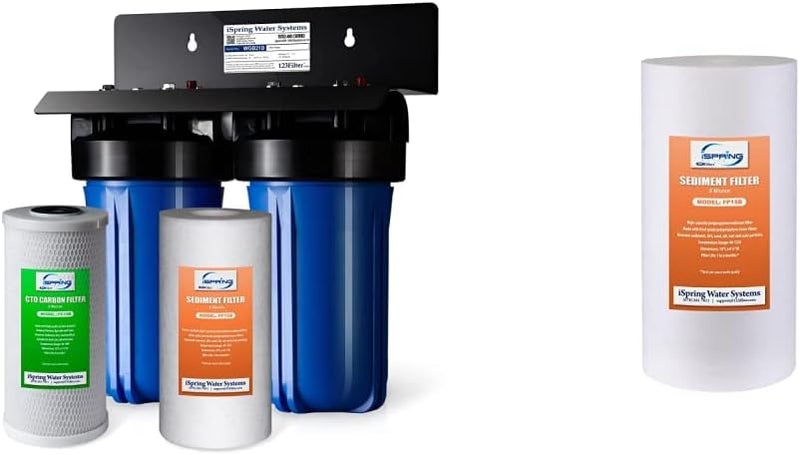 iSpring iSpring WGB21B 2Stage Whole House Water Filtration System  FP15B Whole House Water High Capacity Premium PP Sediment Filter Replacement Cartridge 45 x 10 White  - Image 1