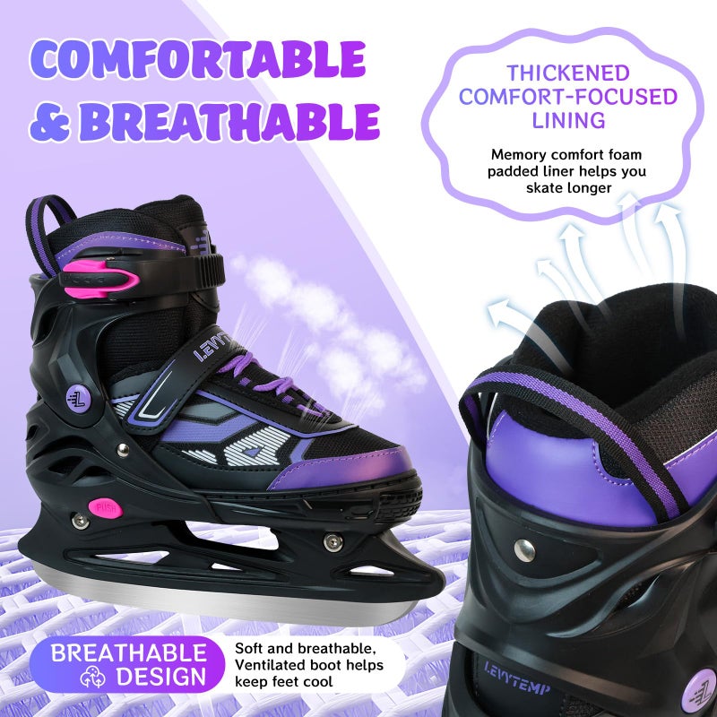 LEVYTEMP Adjustable ice Skates for Kids Boys Girls, 4 Size Triple Protection Beginner Figure Blades with Ankle Support for Outdoor and Rink,Purple - Image 5