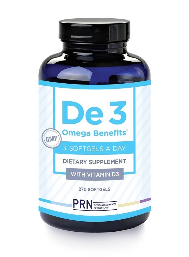 PRN De3 Omega-3 Fish Oil – 270 Softgels, 90-Day Supply – 2240mg EPA & DHA with No Fishy Burps – Fish Oil Supplements for Dry Eye Care - Image 1