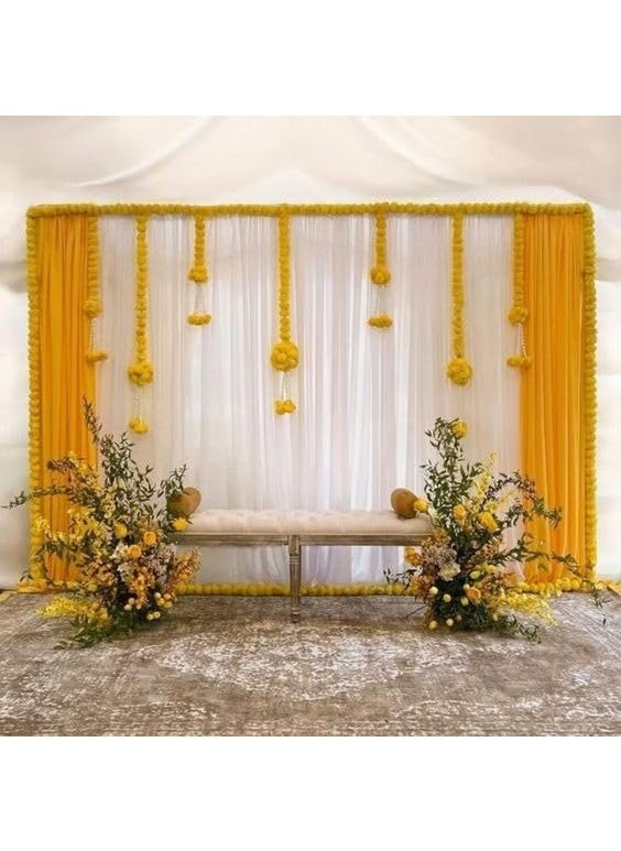 SP SELLPLUS - Sellplus Backdrop Setup for Mehndi haldi Marrige Pooja ganpati Home Decoration Combo of Marigold Strings Set 35 - Image 1