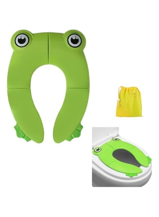 HOOKOR Toilet Seat Cover | Folding Travel Toilet Seat for Children and Potty Training | Portable Silicone Toilet Seat for Toddlers, Boys & Girls with Non-Slip Silicone Pads (Frog) - Image 1