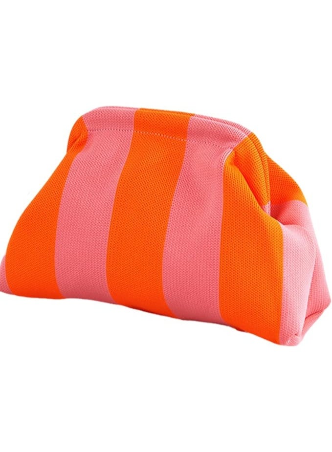 Evening Bag Woven Crochet Purses for Women Beach Clutch Handbag Dumpling Clutch Ruched Cloud Purse colorblock bag（pink-orange） - Image 1