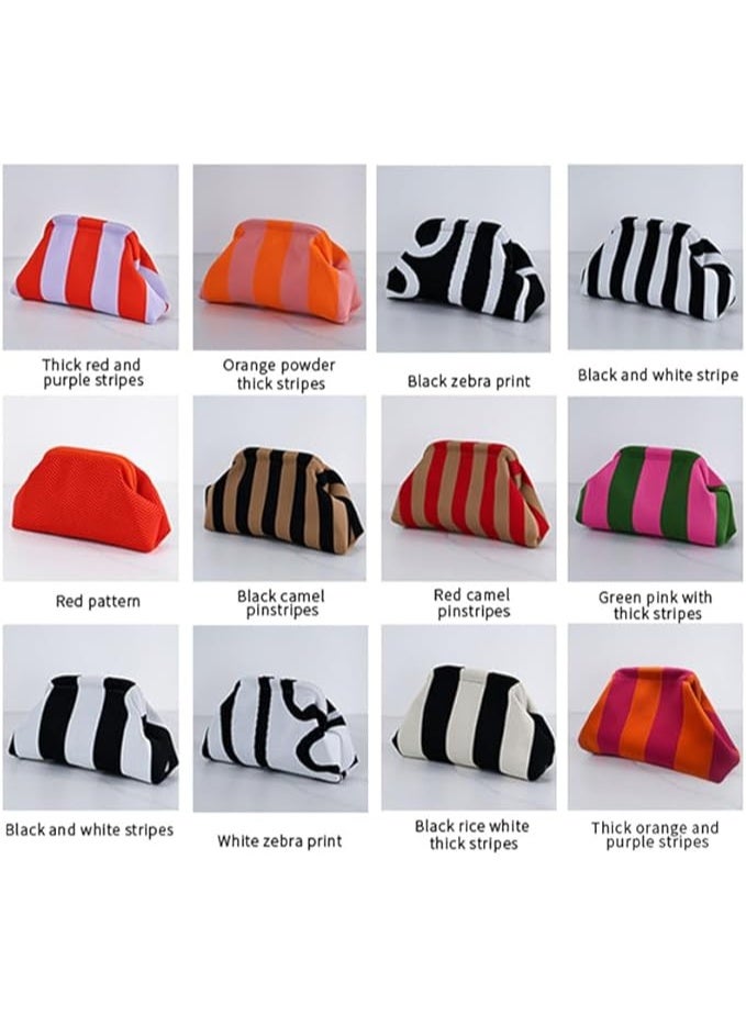 Evening Bag Woven Crochet Purses for Women Beach Clutch Handbag Dumpling Clutch Ruched Cloud Purse colorblock bag（pink-orange） - Image 5
