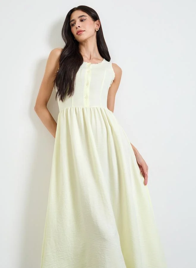 ستايلي Yellow Sleeveless A-Line Midi Dress