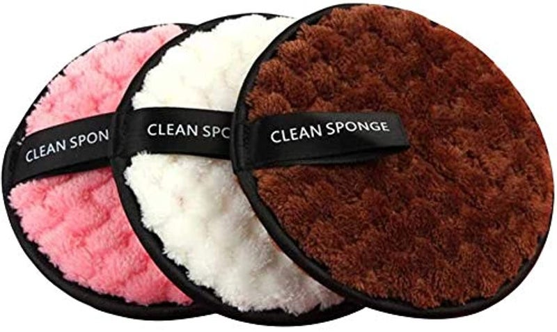 NC Makeup Remover Cloth, 3 Pieces Reusable & Washable Facial Cleansing Puff, Chemical-Free Double-Sided Soft Microfibre Removal Pads - Immediately with Just Water