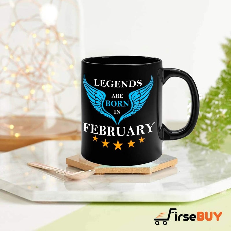 FirseBUY Legends are Born in February Ceramic Coffee Mug Gift for Men 325ml Black - Image 2