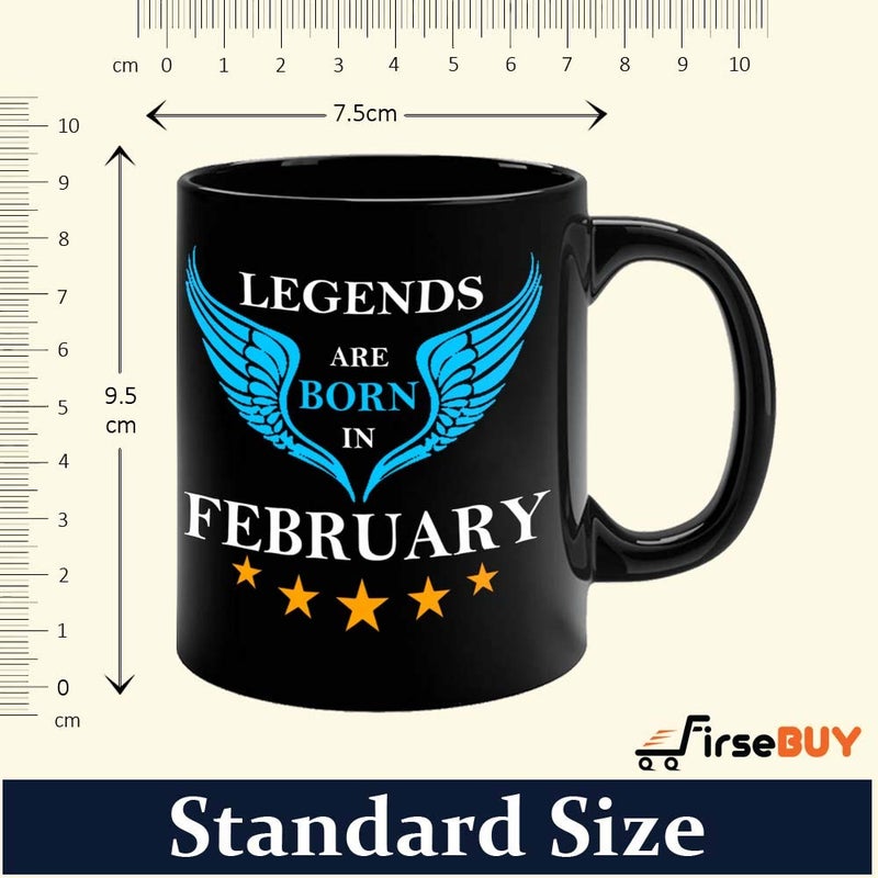 FirseBUY Legends are Born in February Ceramic Coffee Mug Gift for Men 325ml Black - Image 4