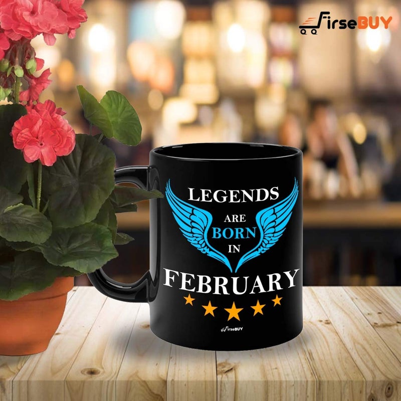 FirseBUY Legends are Born in February Ceramic Coffee Mug Gift for Men 325ml Black - Image 3